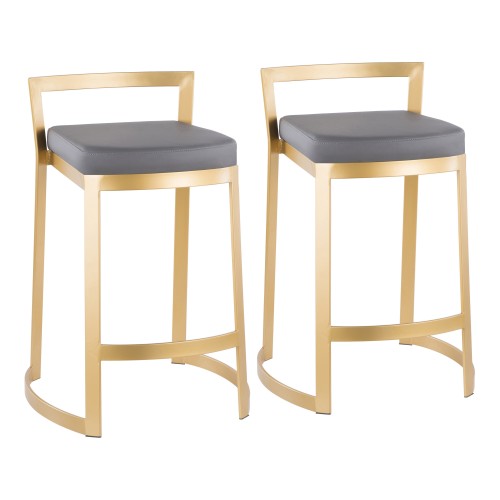 Fuji DLX Counter Stool (Grey Faux Leather + Gold Metal) - Set of 2