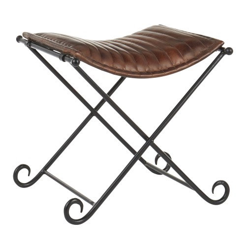 Ali Leather Stool (Espresso Leather + Black Metal)