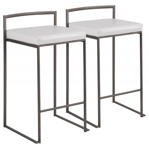 Fuji Stacker Counter Stool (Antique + White Faux Leather) - Set of 2